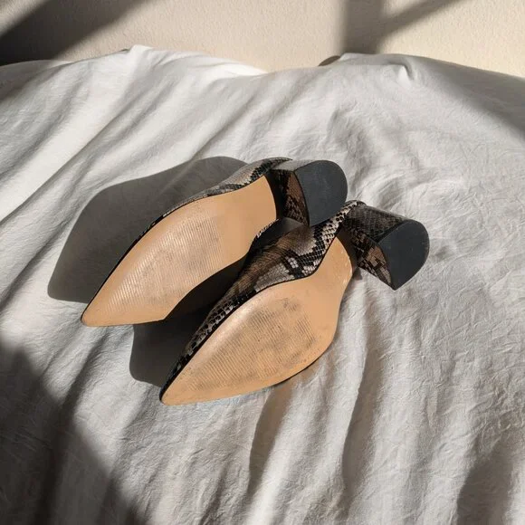 Marc Fisher Beige and Black Snake-Print Mules - Picture 5 of 9